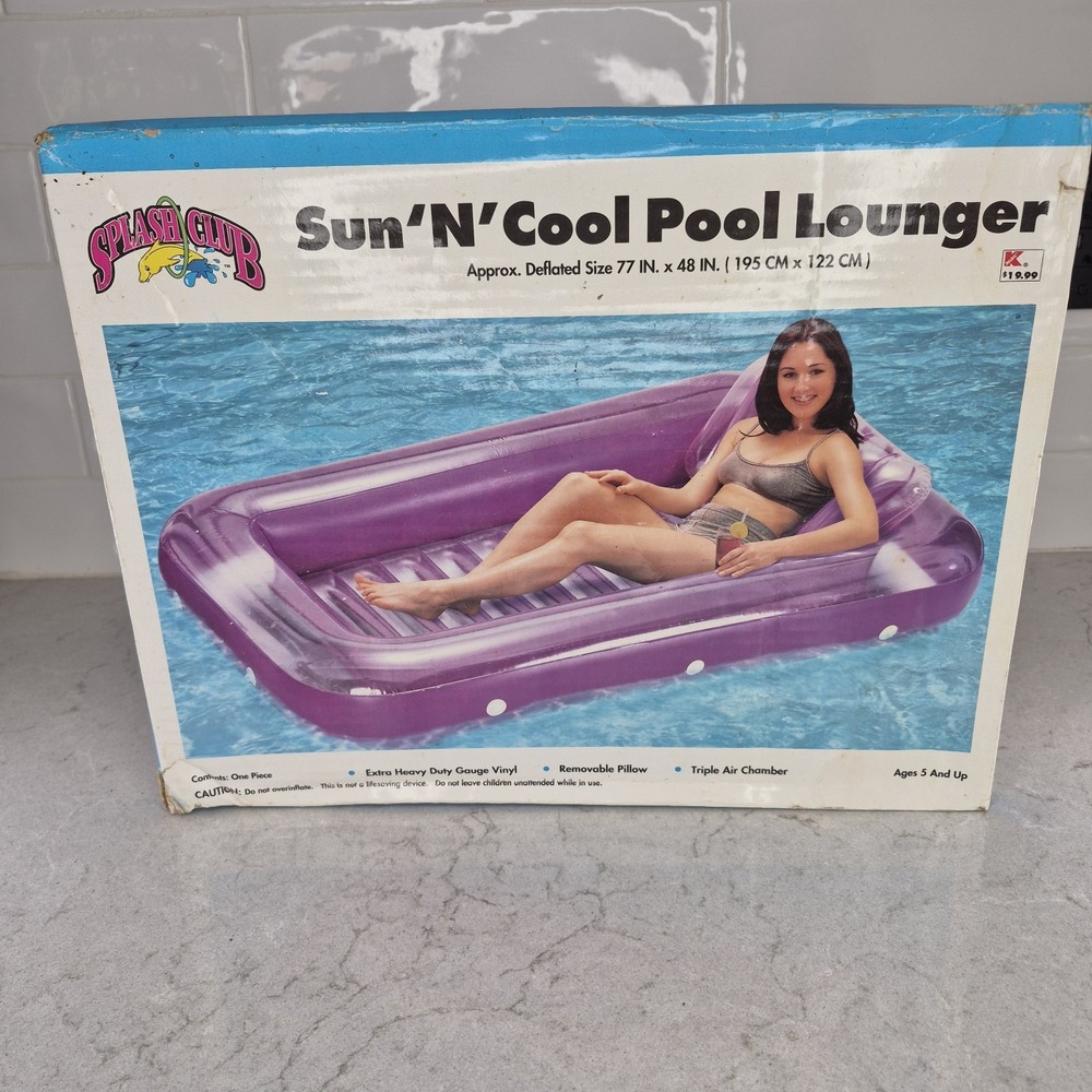 Vintage 1990's Splash Club Sun'N'Cool Pool Lounger 77" X 48" Inflatable NEW